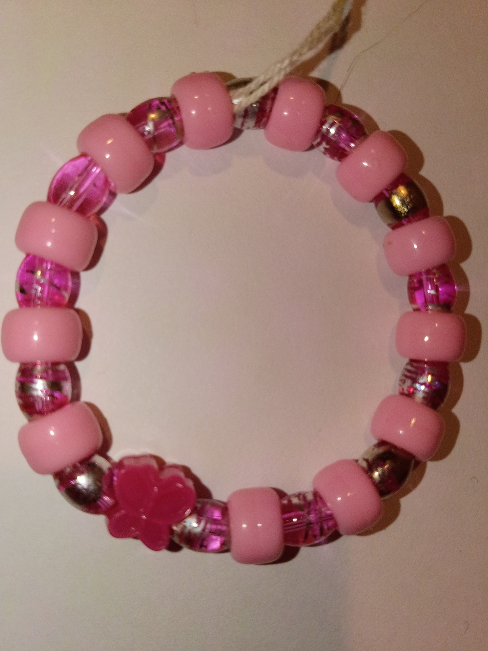 Pink Beaded Flower Stretch Bracelet for Kids
